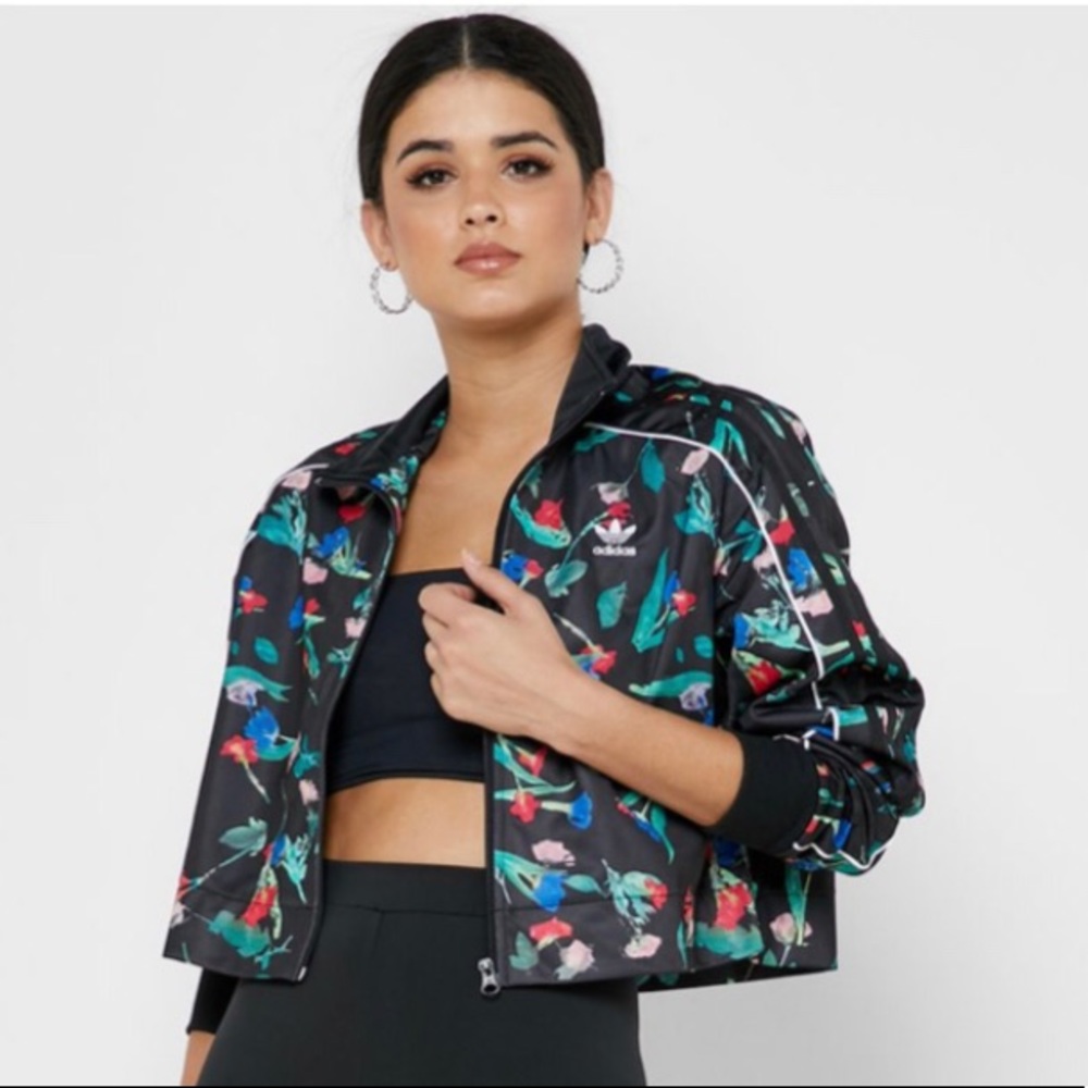 Rare Adidas Originals Bellista Floral Cropped Track Jacket Sz S